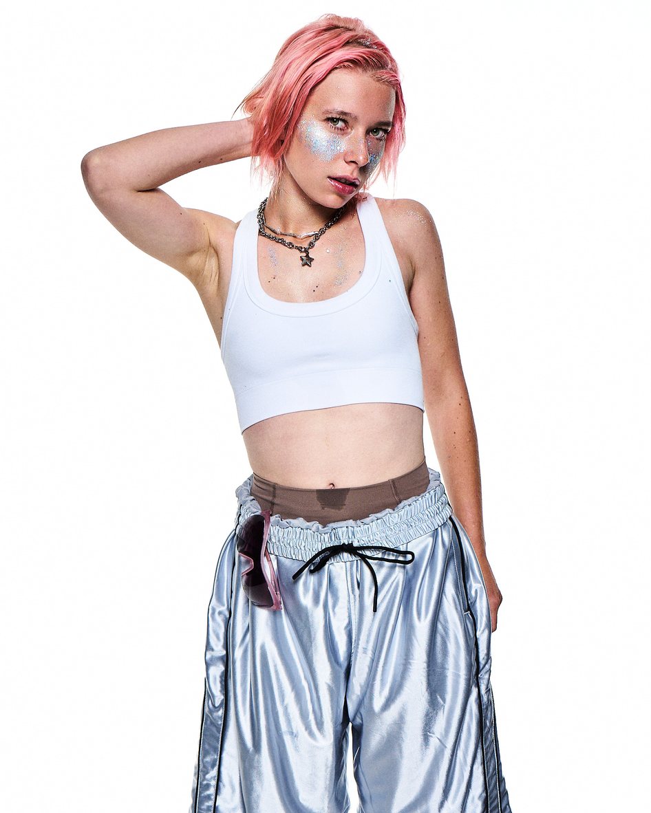 Prismatic Abalone glitter worn with a white crop top